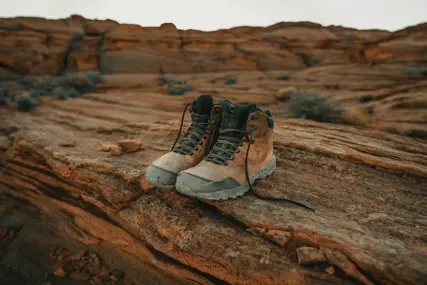 Walking boots on wet rock