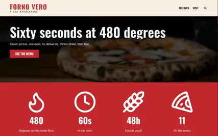 The Forno Vero template, seen at the top of its home page
