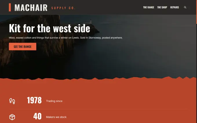 The Machair template, seen at the top of its home page