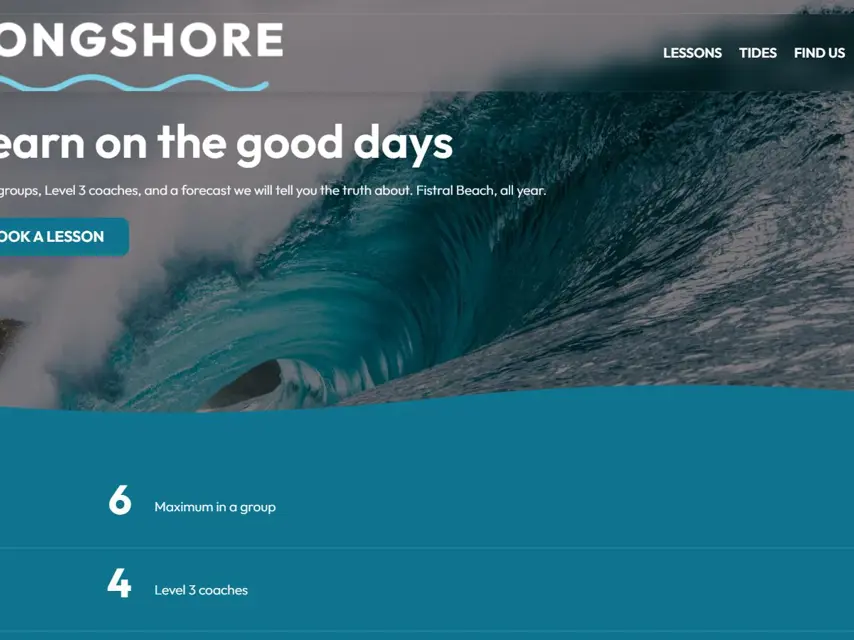 The Longshore template, seen at the top of its home page