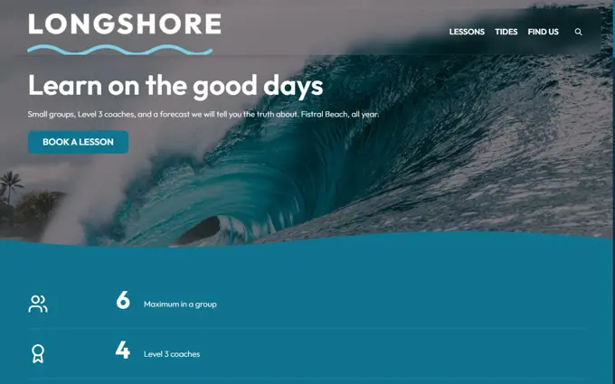 The Longshore template, seen at the top of its home page